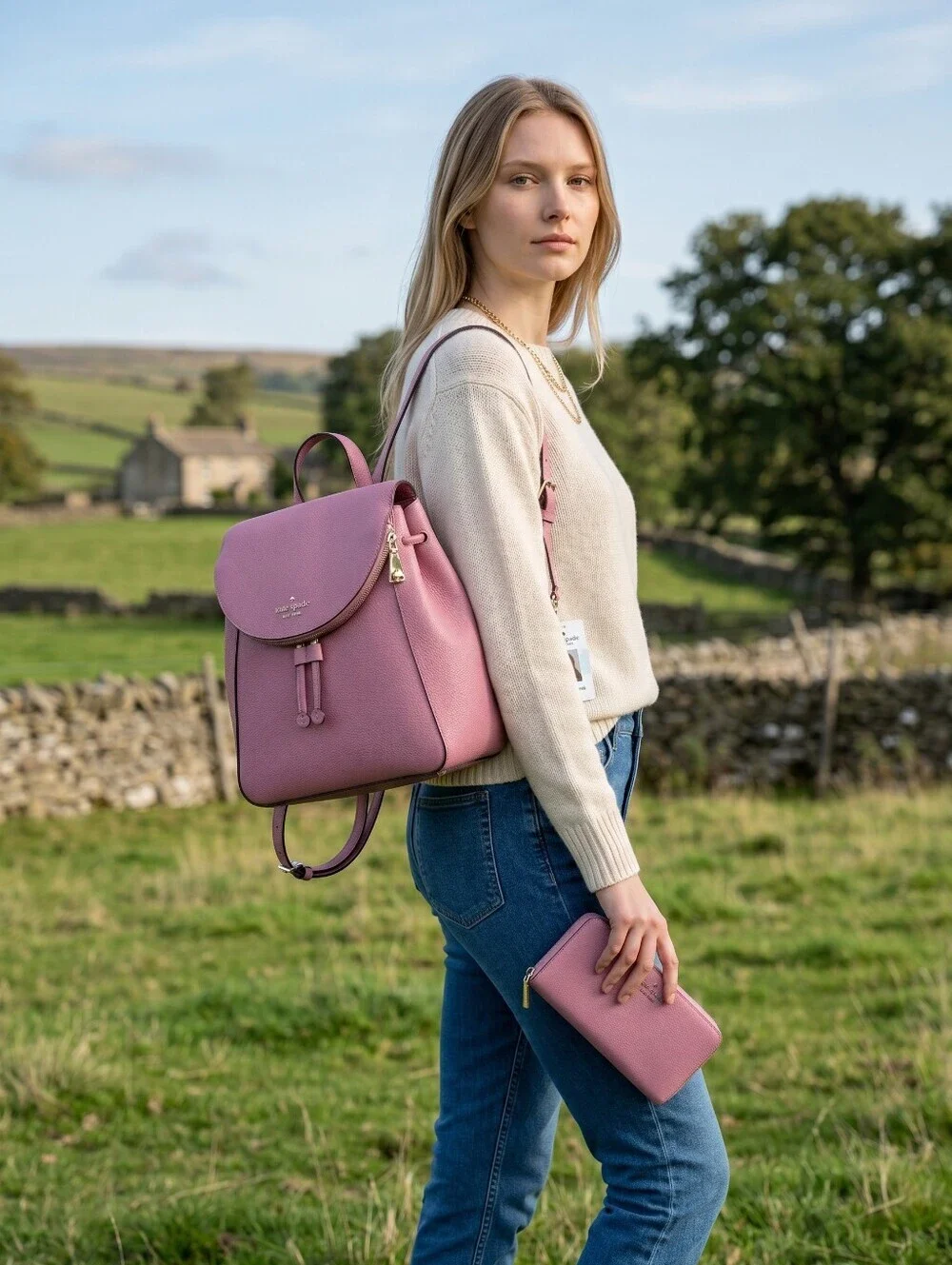 Kate Spade ♠️ NY Leila Med Flap pebbled leather Backpack & large Continental